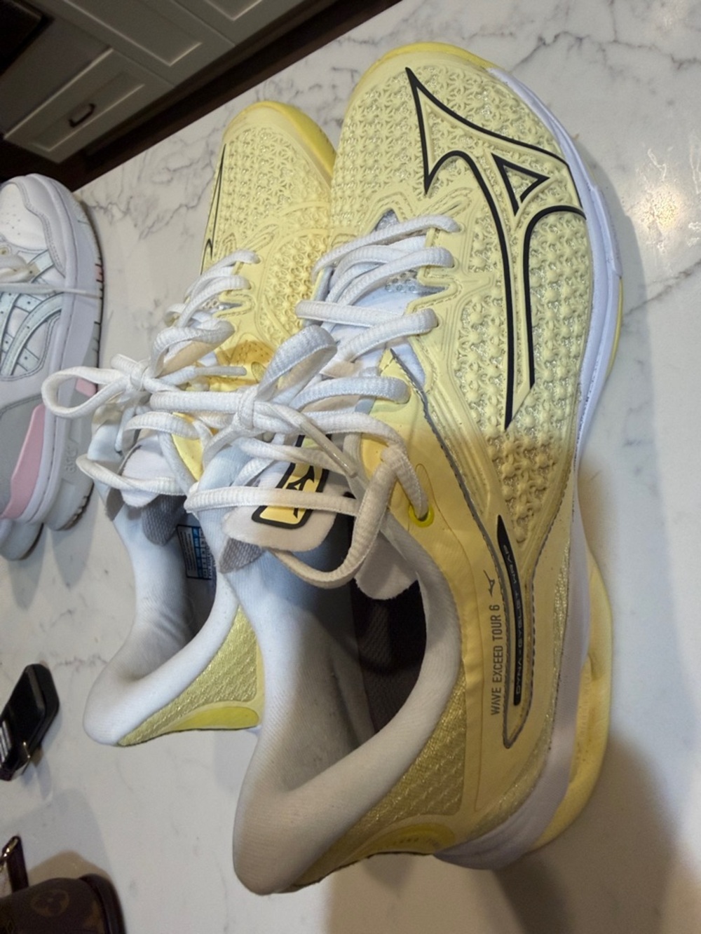 Mizuno Women's Pale Yellow Tennis Shoes with Black Logo